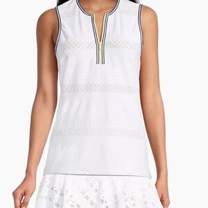 L'ETOILE SPORT Women's Golf & Tennis Zip-front TankTop In White Lace Size XL